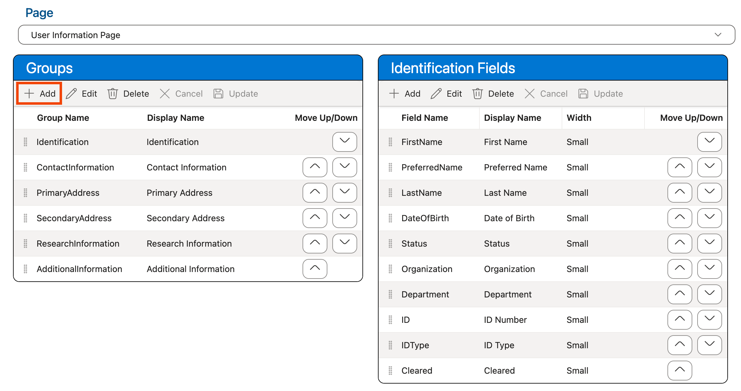 Add button in the Groups grid